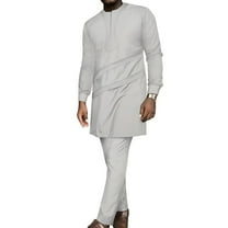 BAZINRICHE Long Sleeve African Shirts and Pants African Mens Clothes 2pcs Set Dashiki Outfits Patchwork African Attire