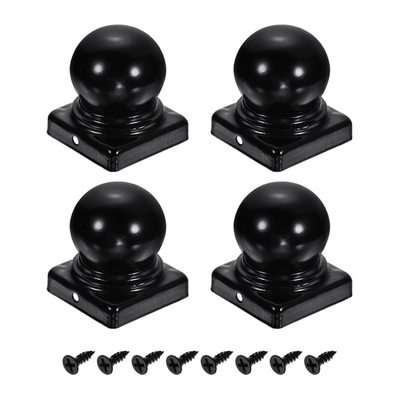 Uxcell 4Pcs 2x2in Fence Post Caps, Waterproof Ball Top Dome Iron Post Cap Cover with Screw Fit for Outdoor Square Metal Wood Fence Deck Mailbox Patio, Black