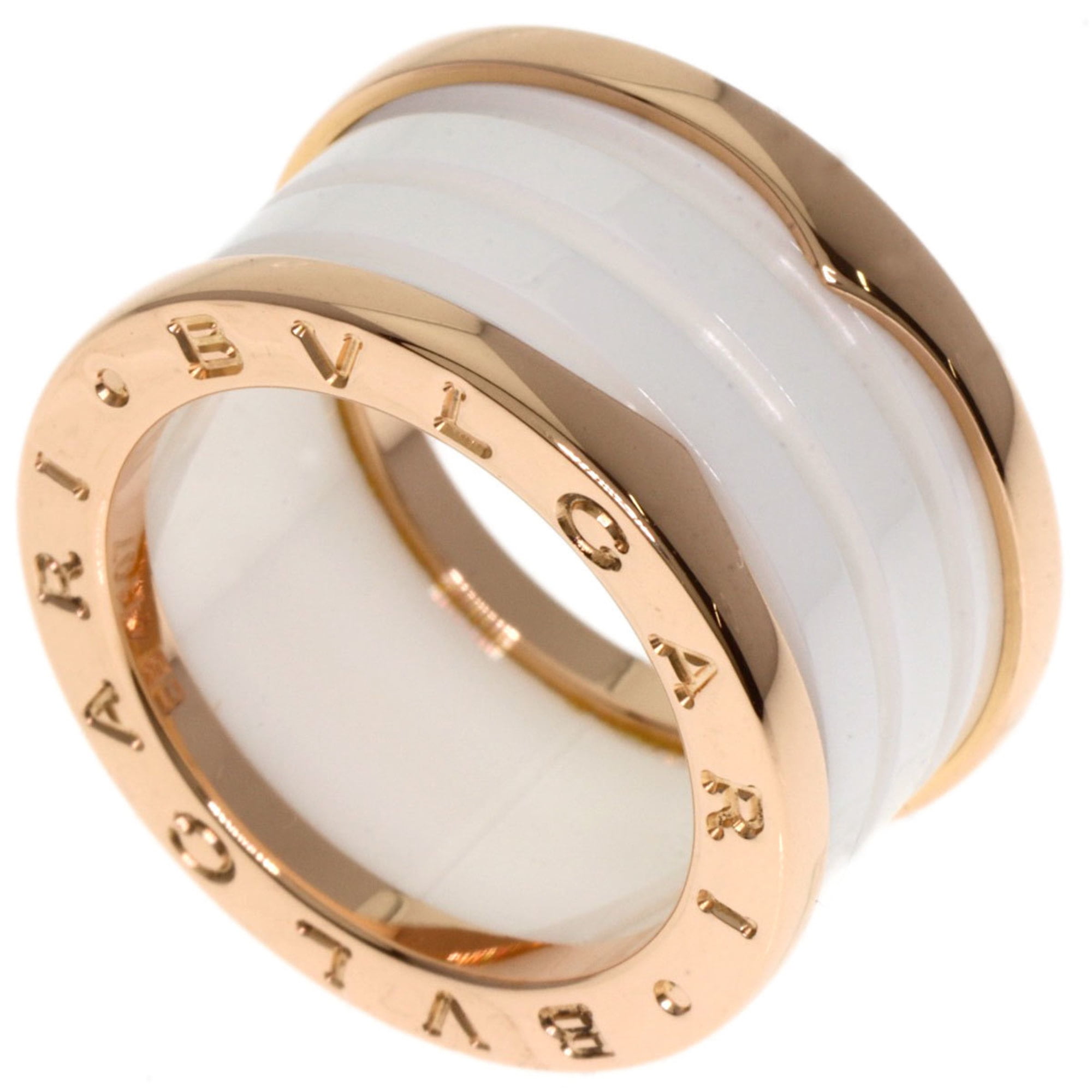 Pre-Owned BVLGARI B-zero1 4-Band White Ceramic #51 Ring in 18K Pink Gold for Women (Good)