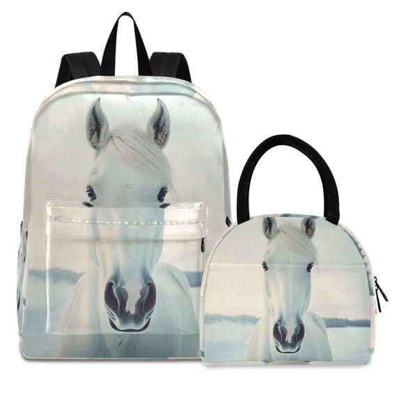 ALAZA Backpack Set Horse Winter Elementary School Bags Student BookBag with Lunch Bag