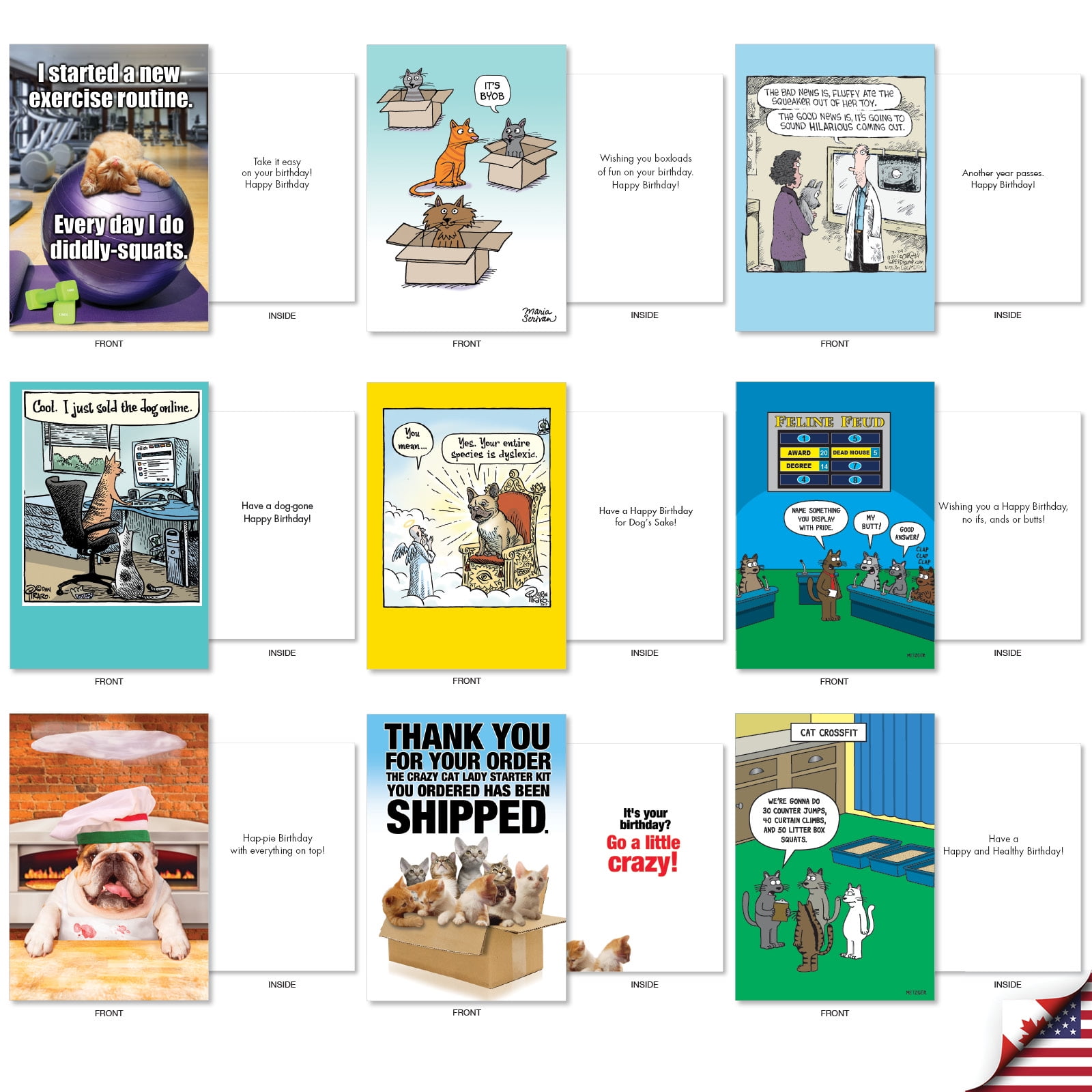 NobleWorks 36 Assorted Box Set Funny Birthday Greeting Cards w/5 x 7 Inch Envelopes (36 Designs, 1 Each) Bday Pet Party AC10799BDG-B1x36