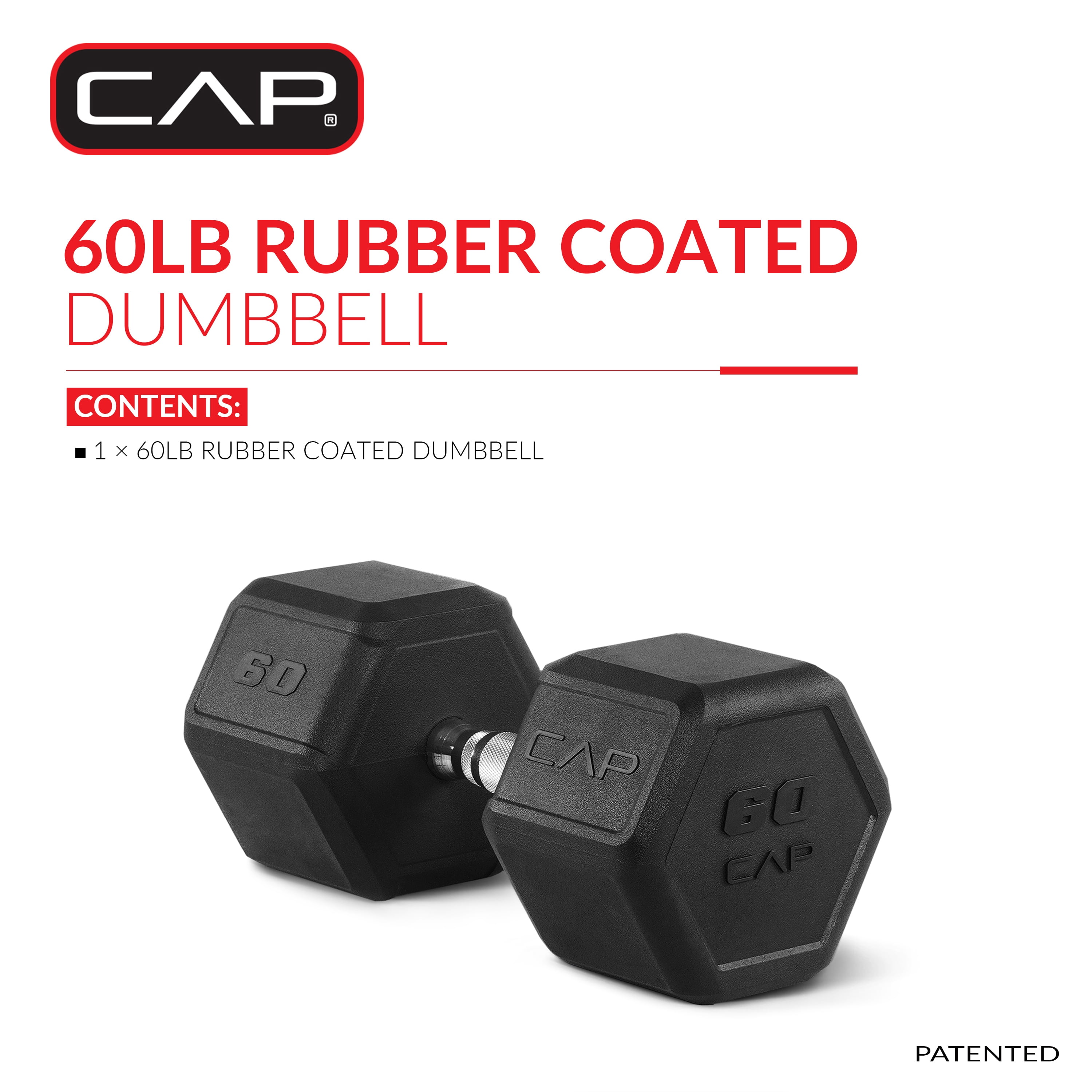 CAP 60 lb Rubber Coated Hex Dumbbell with Contoured Handle