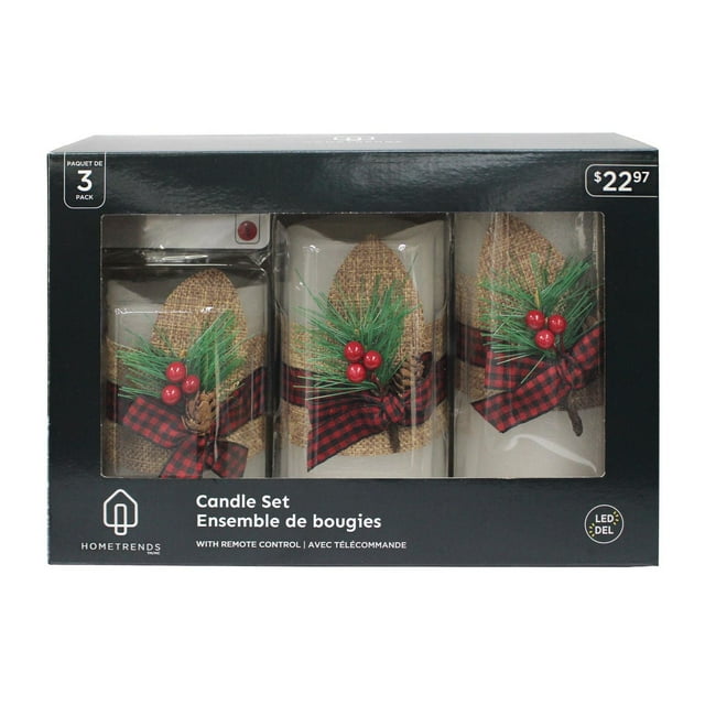 Hometrends Burlap Foliage LED Pillar Candle Set with Remote Control