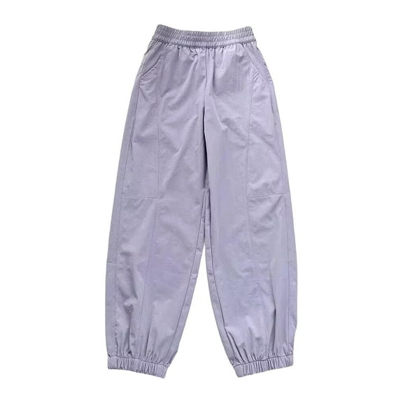 Ixbnca Children Jogger Pants Lightweight Elastic High Waist Trousers Casual Solid Color Pockets Sports Pants