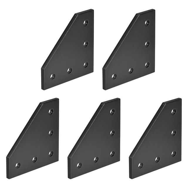 Placa de unión en forma de L, 60mm x 60mm x 4mm con soporte de unión de 5 agujeros para perfil de aluminio 2020, 5 piezas (negro)