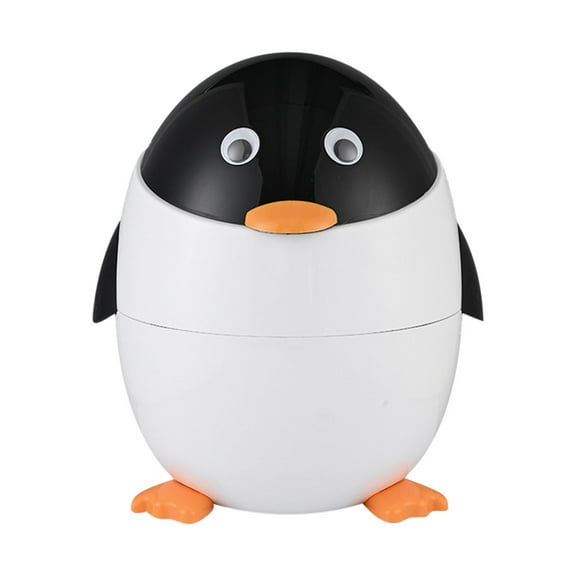 Penguin Plastic Trash Can With Lid Bedroom Large Capacity Wastebasket Storage Container For Home Kitchen Dressing Office Kids Bedroom New Gifts