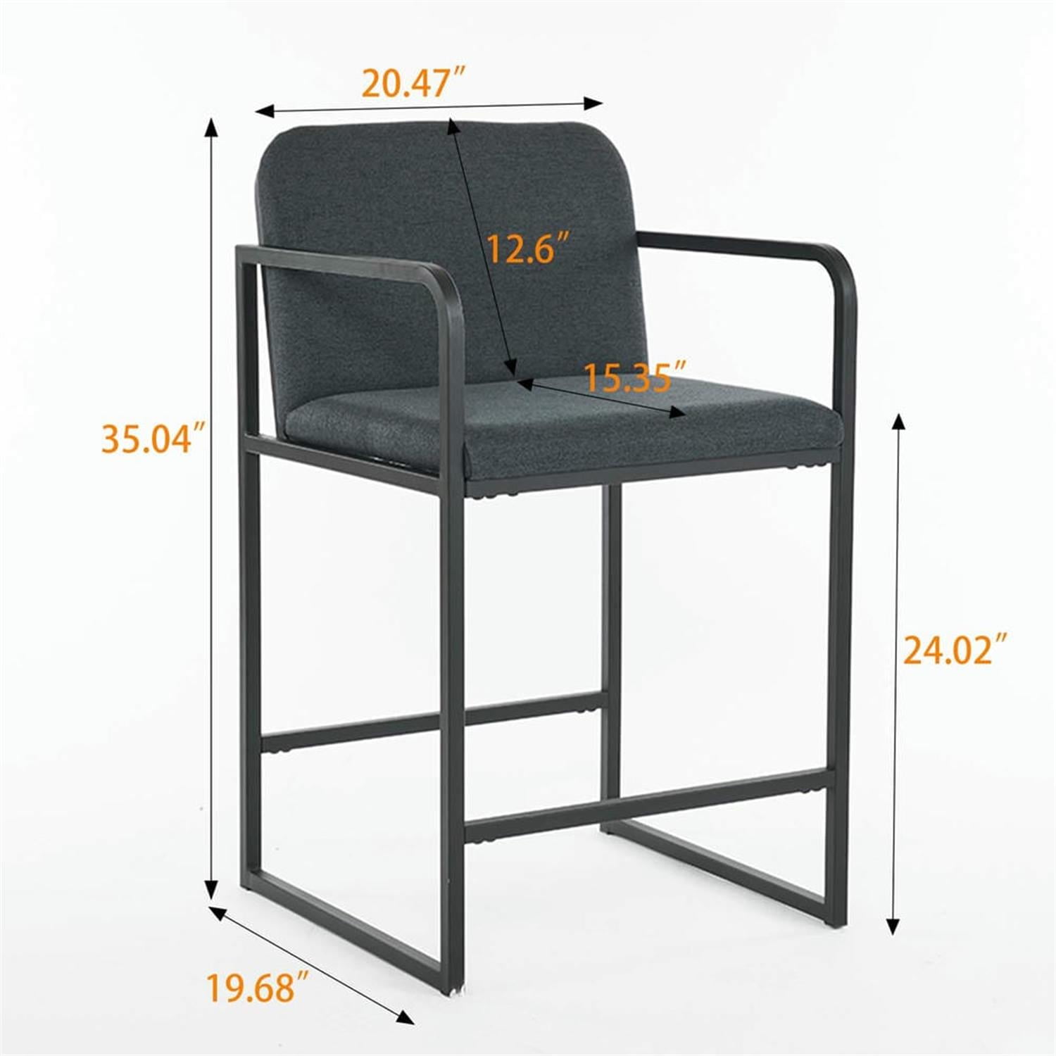 Demi Bonn 35" Counter Height Bar Stools Set of 2, Upholstered Barstools with Back, Armrests, Kitchen Island Countertop Chairs for Dining Room, Gray