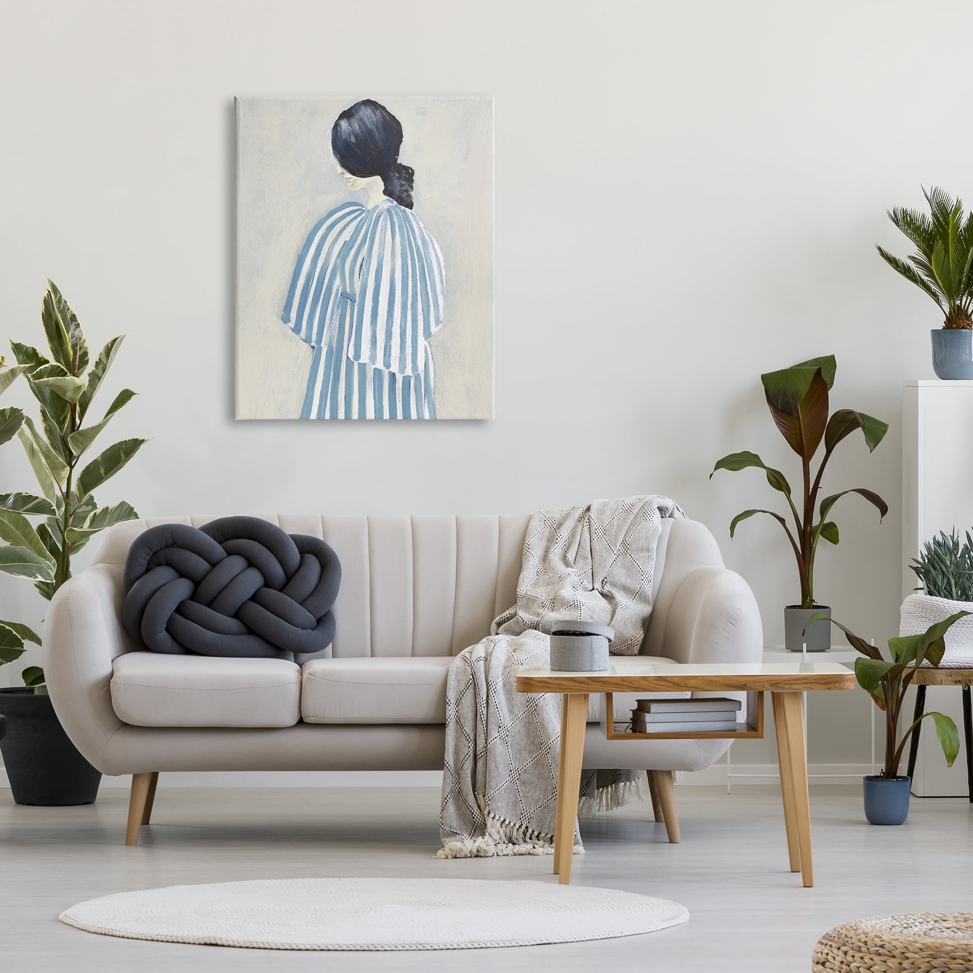 Stupell Industries Girl in Blue Striped Dress Beauty & Fashion Painting Gallery Wrapped Canvas Print Wall Art, 30 x 40