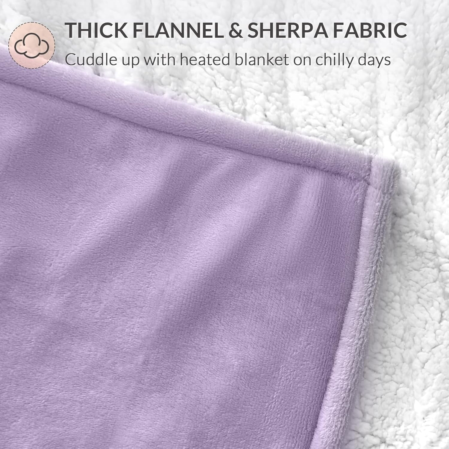 LuxeHeat Heated Blanket Electric Blanket, Soft Flannel Sherpa Heated Throw, Heating Blanket with 5 Heat Settings, 3 hrs Timer Auto Shut Off (50x60 inches, Purple)