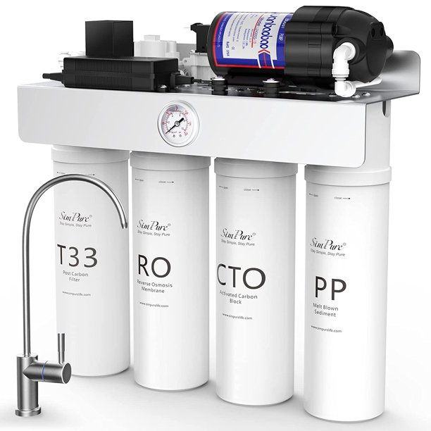 SimPure T1-400 UV Tankless Reverse Osmosis System, 8 Stage Filtration  Purification, TDS Nearly 0, 400GPD RO Under Sink Water Filter System, 1.5:1  Pure to Drain - Walmart.com