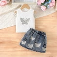 thumbnail image 5 of Girls 2Pcs Skirts Sets Outfits Summer Short Sleeve Crewneck Tops and Denim Vintage Skirts Versatile Cute Bow Print Tops School Outfits Casual Children Clothes Age 2-8 Years White 5-6Years, 5 of 7