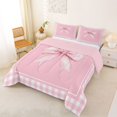 thumbnail image 4 of Erosebridal Pink Grid Bow Queen Comforter Set, Watercolor Princess Bow Bedding Comforter Set for Women Girls, Pink Reversible, 3 Pieces, 4 of 6