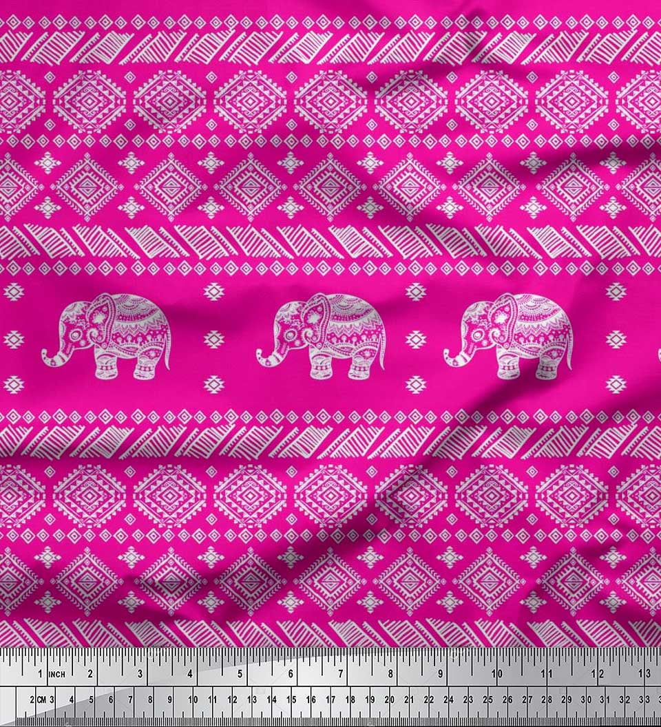 Soimoi Cotton Canvas Fabric - Tree & Elephant Animal Print By The Yard, 56 Inch Wide