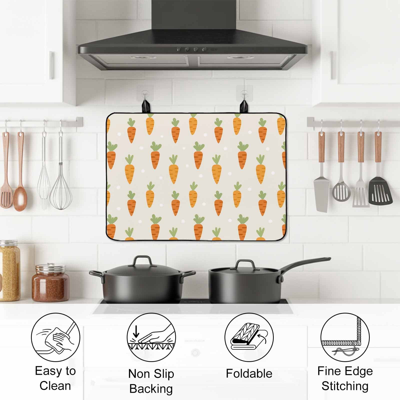 Carrots Stove Top Cover for Electric Stove, Heat-proof & Non Slip Glass Top Stove Cover Protector, Watercolor Easter Vegetables Beige Kitchen Flat Cooktop Rubber Mat 24x21 Inches