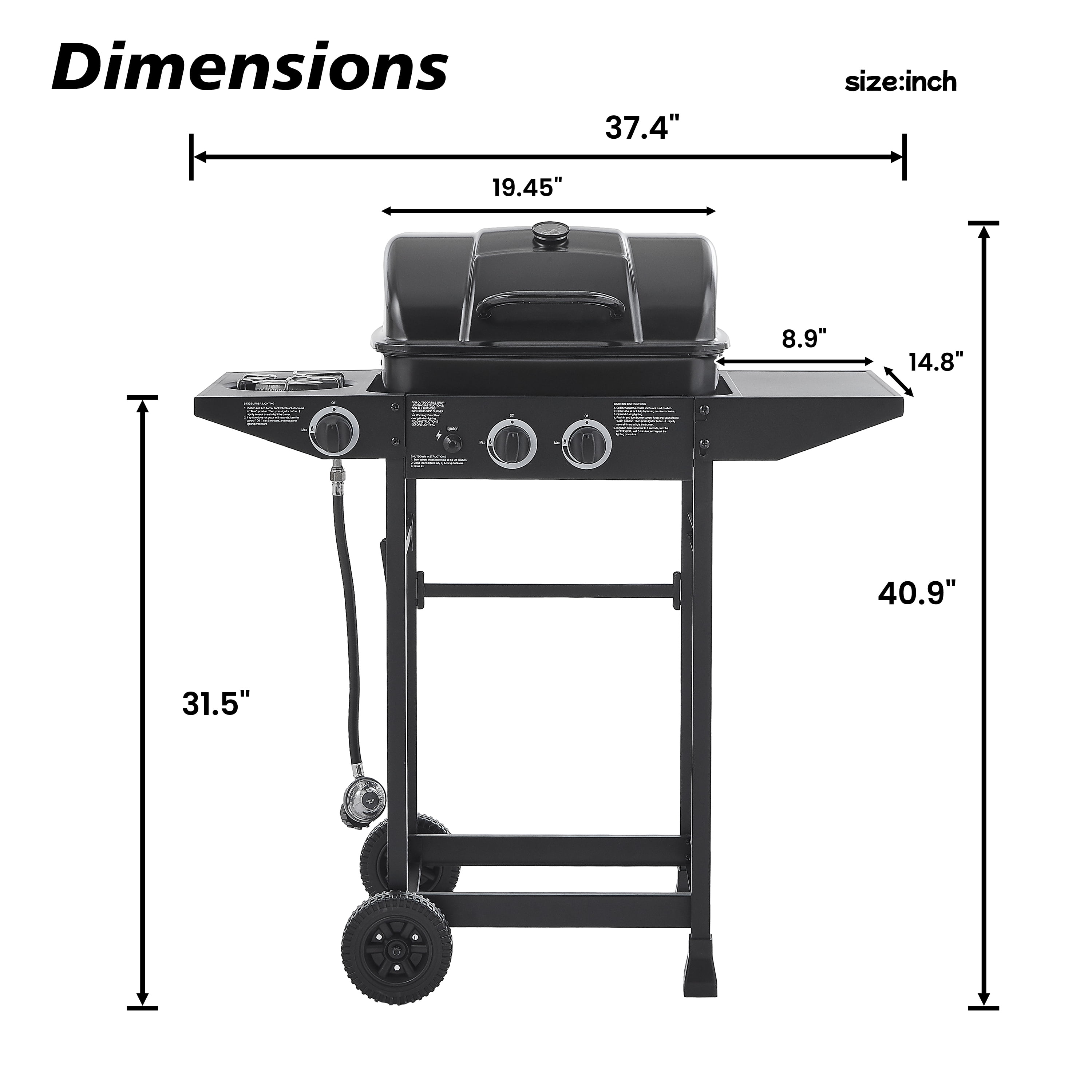 YIYADO 2-Burner BBQ Propane Gas Grill with Side Burner and Enamel Grill and Side Table, Stainless Steel Grill, Black, 24000 BTU