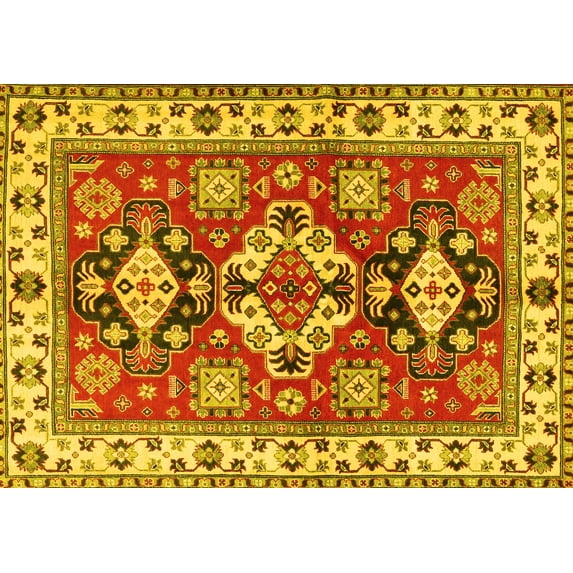 Ahgly Company Machine Washable Indoor Rectangle Persian Yellow Traditional Area Rugs, 5' x 7'