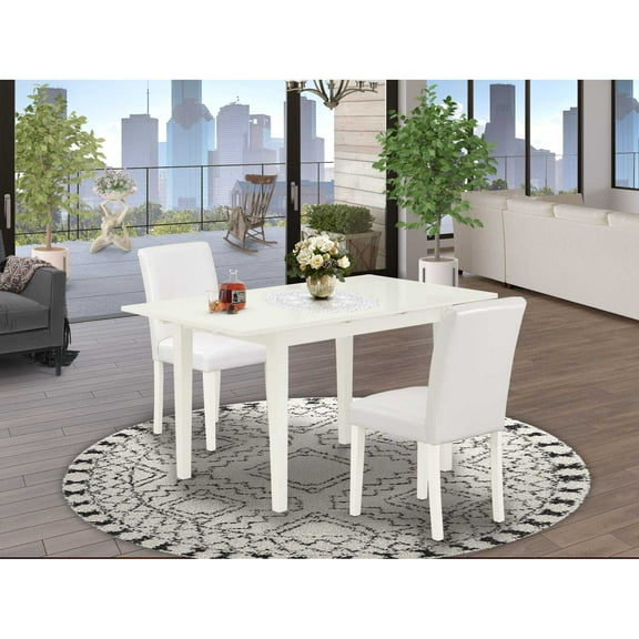 East West Furniture Norfolk 3-piece Dining Set with Leather Seat in Linen White