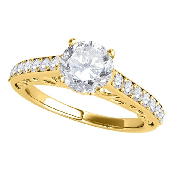 Mauli Jewels Engagement Rings for Women 1 Carat Halo Diamond Brilliant Round Cut Engagement Ring 4 Prong 14K Yellow Gold