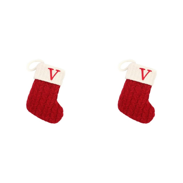 Christmas Stockings Initials Large Embroidered Letter Knit for Holiday Decorations and Xmas Tree Fireplace Family*2 Pack