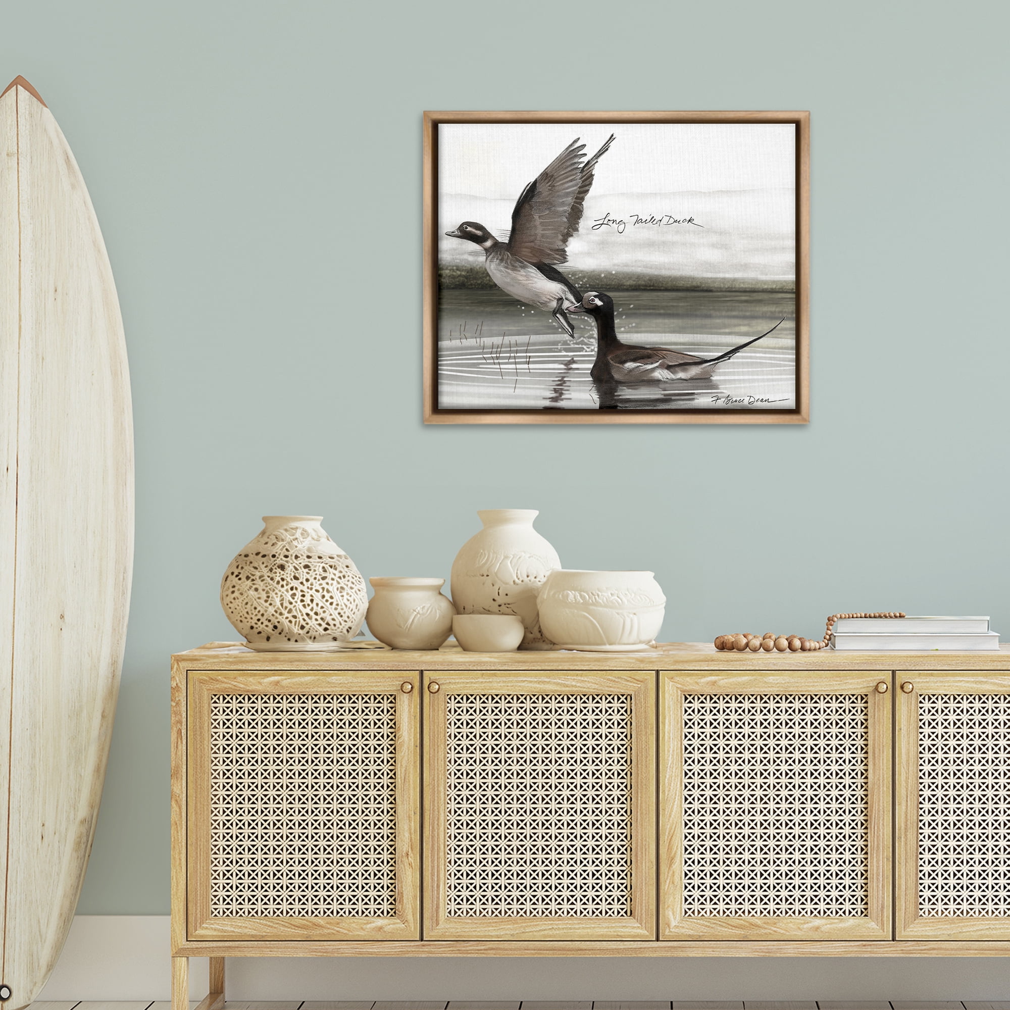 Stupell Industries Long Tailed Duck Animals & Insects Painting Brown Floater Framed Canvas Art Print Wall Art, 31 x 25