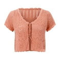 thumbnail image 5 of Women Summer Tops Women’ s Cropped Crochet Sweaters Summer V Neck Tie Front Cardigan Short Sleeve Hollow Out Knit Painters Tunic Womens Shorts Embroide Junior Sweater Dress Long Cute Tops T Pink S, 5 of 9