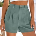 thumbnail image 2 of JGGSPWM Cotton Linen Shorts for Women Summer Dressy Pleated Solid Color High Waisted Business Casual Shorts with Pockets Green XL, 2 of 6