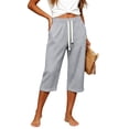 thumbnail image 6 of Tqcoqu Women's Waffle Knit Capri Pants Drawstring Waist Side Pockets Summer Beach Casual Pants,Gray Women's S-XXL, 6 of 6