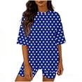 thumbnail image 2 of BRGZLK Women's Short Sleeve Sets Summer Fashion Round Neck Polka Dot Short Sleeve Tops and Shorts Loose Lightweight Breathable Comfy Set Blue M, 2 of 6