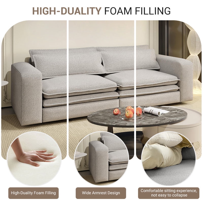 93" King Size Sleeper Sofa Bed, 3-in-1 Convertible Pull Out Couch, Chaise Lounge, Sherpa Fleece 3-Seater Upholstered Sofa with 2 Lumbar Pillows for Living Room, Apartment, and Office
