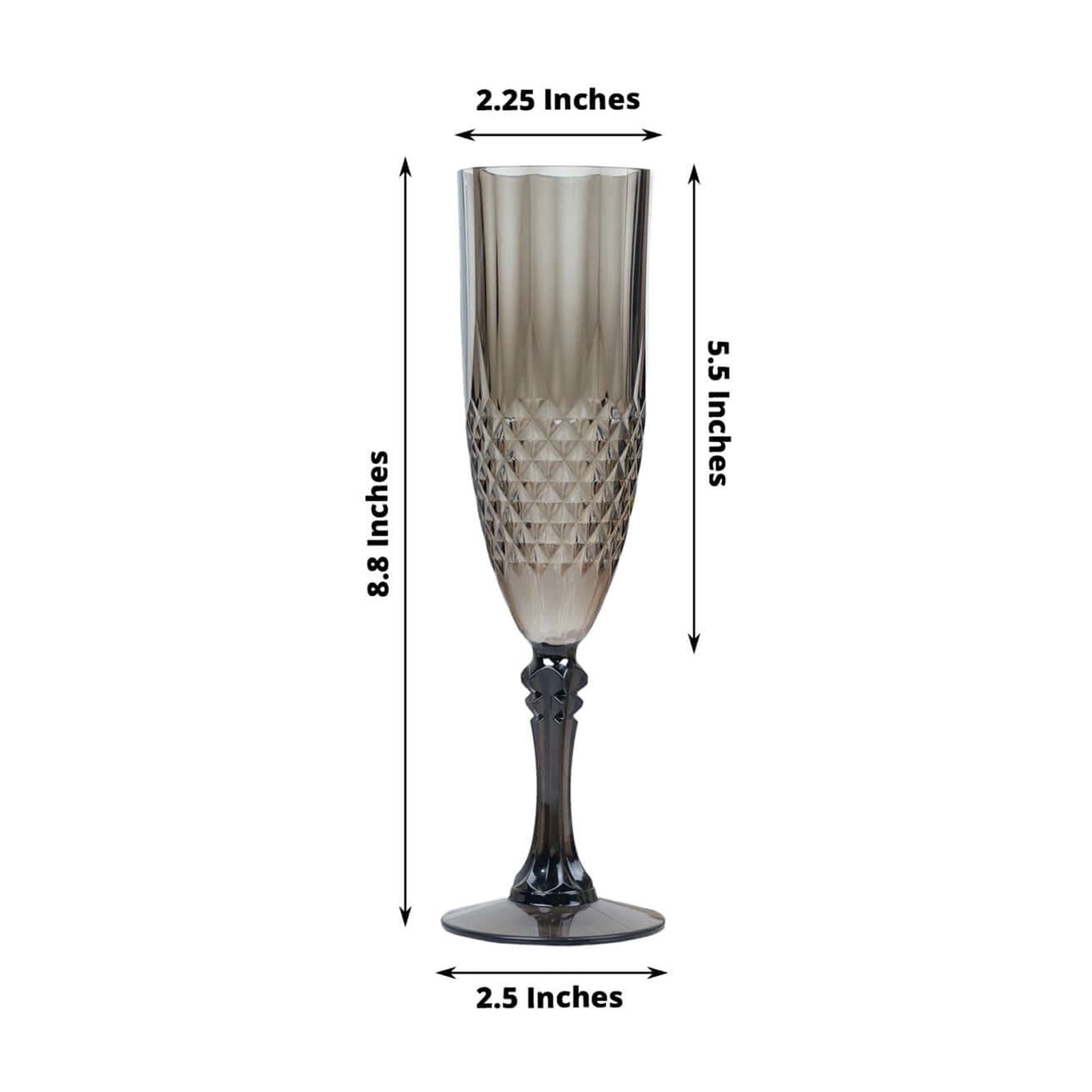 Efavormart 6-Pack Champagne Glasses, 8oz Shatterproof Plastic Crystal Cut Toast Flutes, Black for Party Celebration Wedding
