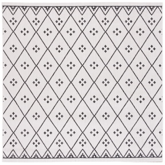 SAFAVIEH Courtyard Wasif Geometric Indoor/Outdoor Area Rug, Ivory/Black, 6'7" x 6'7" Square