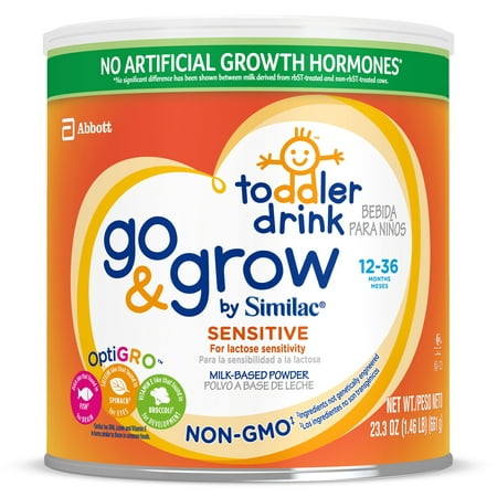 Go & Grow by Similac Sensitive Non-GMO Milk Based Toddler Drink, For Lactose Sensitivity,24oz (Pack of