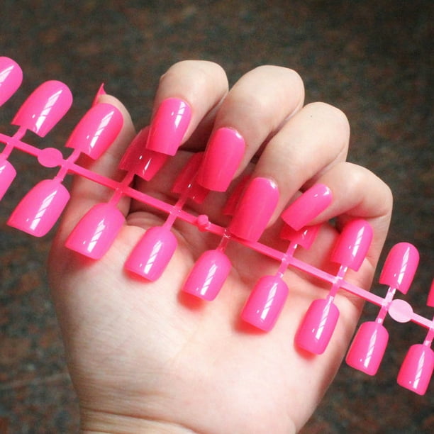 Fiudx Parche de Uñas Postizas Largas Rectangulares de Color para Decoración de Uñas, 24 Unidades