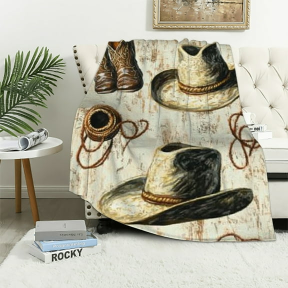 Autua Western Cowboy Blanket Classic Hats, Boots, and Lasso Throw Blankets,Birthday Gifts for Kids Adult,Lightweight Soft Fleece for Sofa Couch Bed Room Travel Decor  40x50in