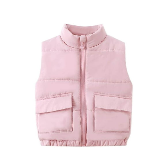 IVEYRTF Fall and Winter Childrens Solid Color Quilted Vests Boys Girls Thickened Warm Fashion Down Filled Tops Casual Sleeveless Outerwear Jacket for Kids(Pink,7-8 Years)