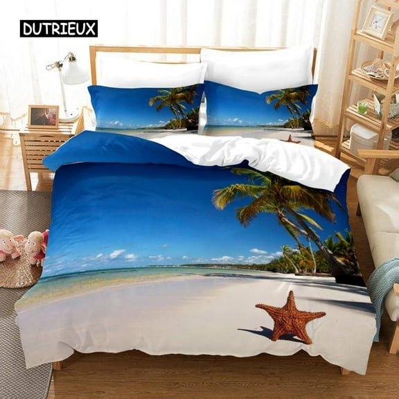 Ocean Duvet Cover Set Summer Beach Decor Hawaiian Vacation Style Bedding Set Palm Tree Tropical Natu