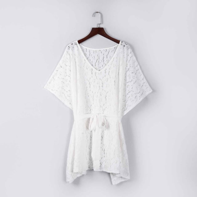 Jusqu'à 65 % de Réduction! Robes d'Été Mode pour Femmes 2024 Grande Taille Dentelle Imprimée Couleur Unie Robe Ceinture Manches Courtes Col en V