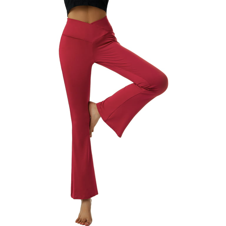 Women's Cross Waist Flare Bootcut Yoga Pants High Waist Wide Leg Workout Leggings  Flare Pants 