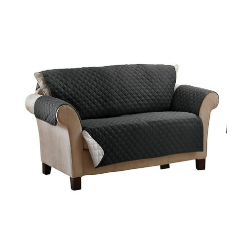 Collections Etc Reversible Quilted Furniture Cover, Loveseat, Black/Gray