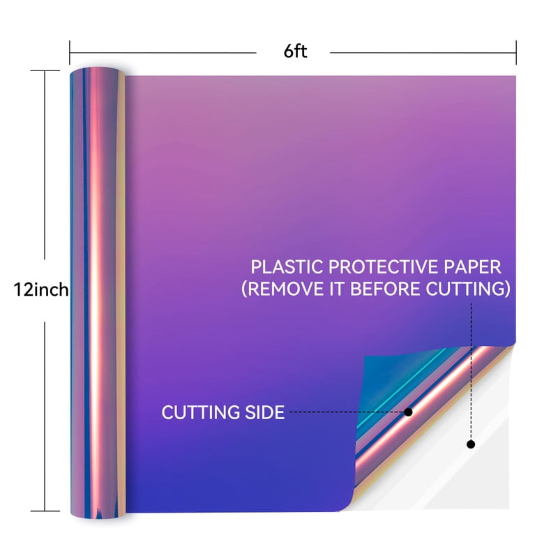 HTVRONT Permanent Vinyl Holographic - 12" x 3FT Adhesive Vinyl Roll for Cutting Machine, Signs, Scrapbooking, Craft, Die Cutters-Bluish Violet