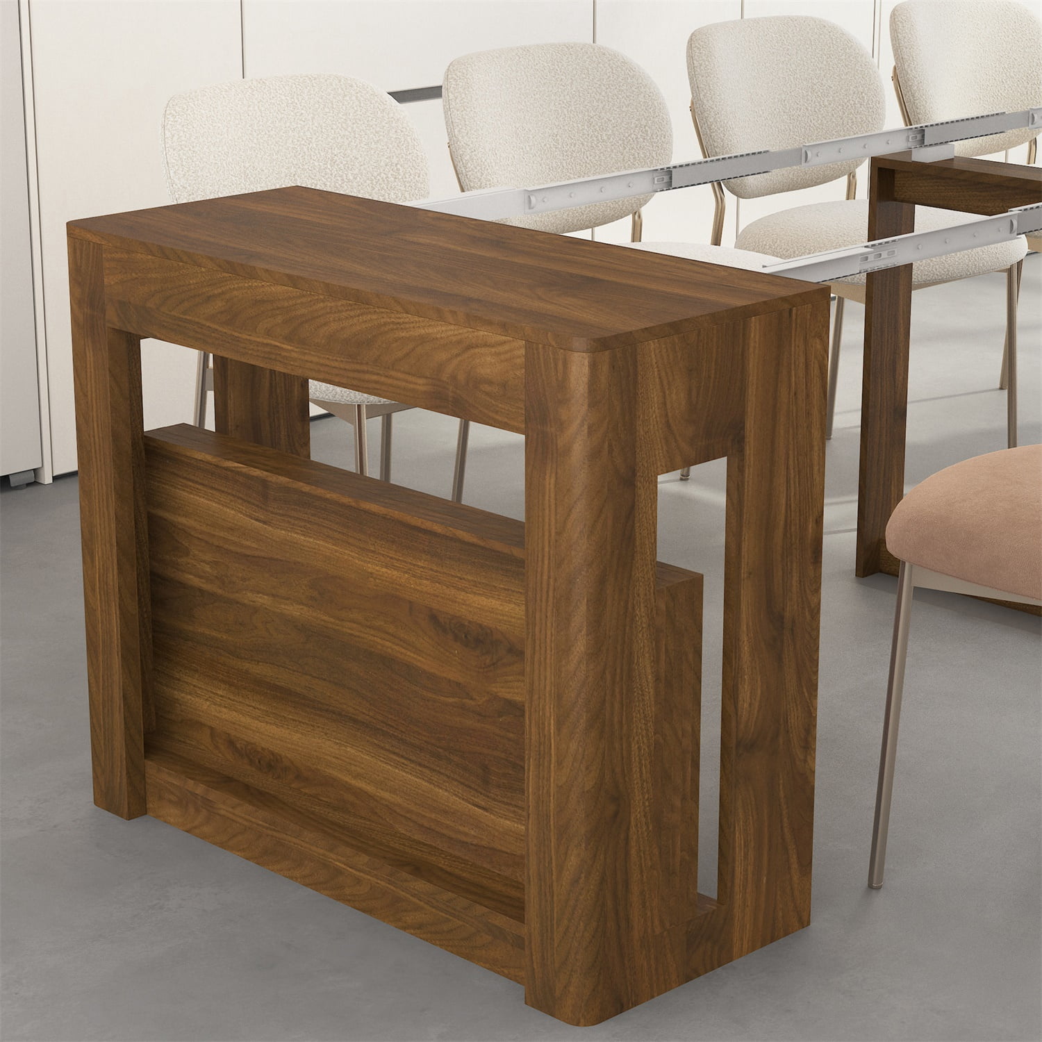 Hommoo Extendable Foldable Dining Table for 1-10 People, Multifunctional Wooden Rectangle Expandable Console Table, for Kitchen Living Meeting Room, Brown