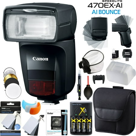 Canon Speedlite 470EX-AI AI Flash with Artificial Intelligence Bounce with Rechargeable Battery Kit Diffuser Reflector Covers Camera Accessory