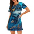 thumbnail image 1 of Balery Blue Iceberg Leaf Wolf Camisón de manga corta con cuello redondo para mujer, cómodo y elegante., 1 of 6