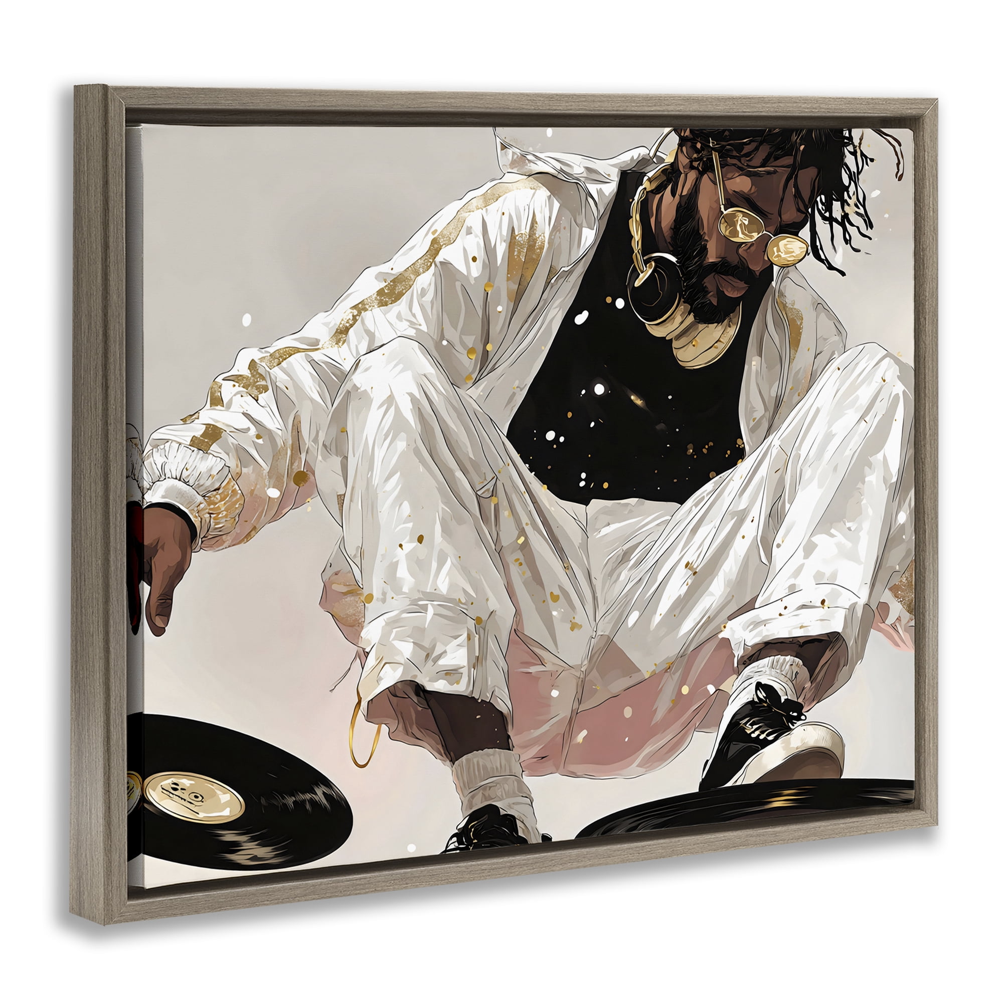 Stupell Industries Record Dance Stylish DJ Brown Framed Floater Canvas Wall Art, design by Franklyn Gregory