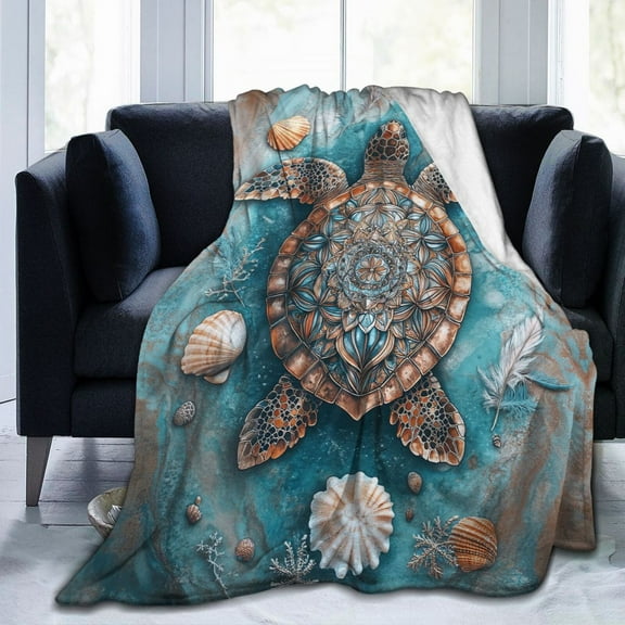 Boho Ocean Sea Turtles Throw Blanket Ultra Soft Cozy Decorative Flannel Blankets for Home Bed Couch Chair Travel 50x40