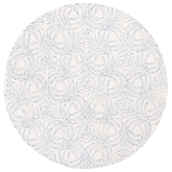 SAFAVIEH Jardin Thaddeus Leaves Area Rug, Ivory/Blue, 6' x 6' Round