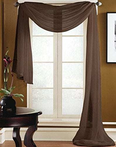 image: Gorgeous Home 1 PC SOLID BROWN SCARF VALANCE SOFT SHEER VOILE WINDOW PANEL CURTAIN 216" LONG TOPPER SWAG, SIZE :37 wide x 216 long By Gorgeous Home LINEN