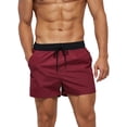 thumbnail image 3 of Innerwin Mens Swimsuit High Waist Boardshorts Drawstring Quick Dry Swimwear Solid Color Swimming Pool Wine Red Black M, 3 of 4