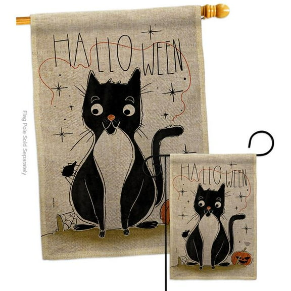 Ornament Collection S190175-DB Halloween Tuxedo Cat Falltime 28 x 40 in. Double-Sided Decorative Horizontal House Flags Set for Decoration Banner Garden Yard Gift