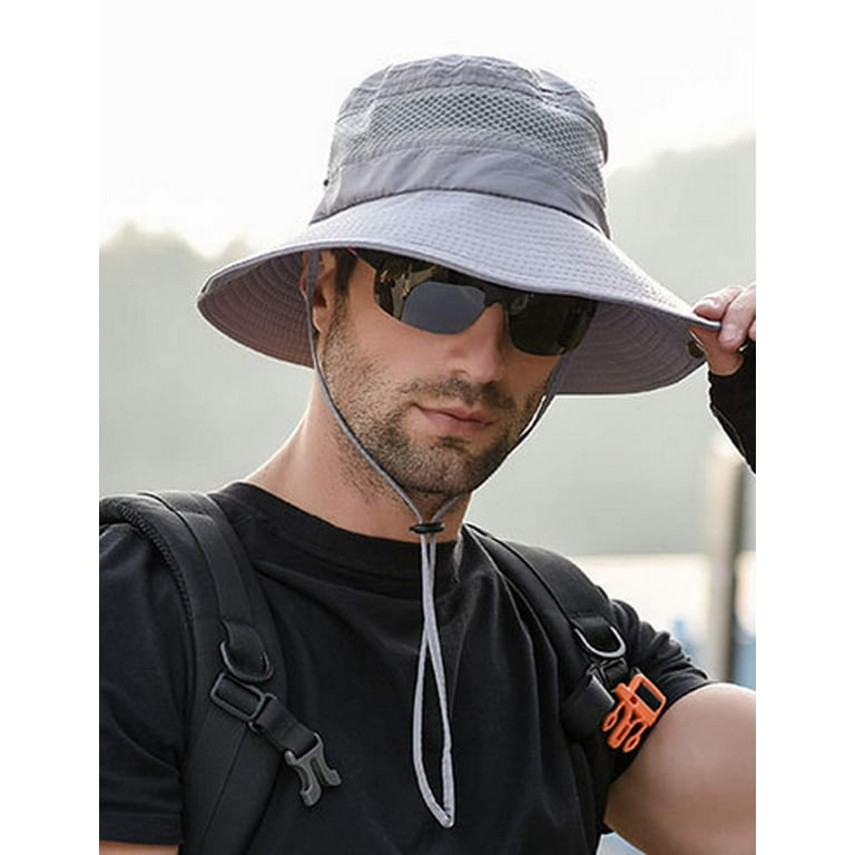 Afunbaby Men Women Sun Hats unisex Sun Protection Wide Brim Bucket Hats Mesh Breathable Fishing Hat with Button and Adjustable Chin Strap, adult